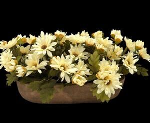 Silkcraft Of Oregon Faux Daisies Flower Arrangement Rustic Carved Wood Planter